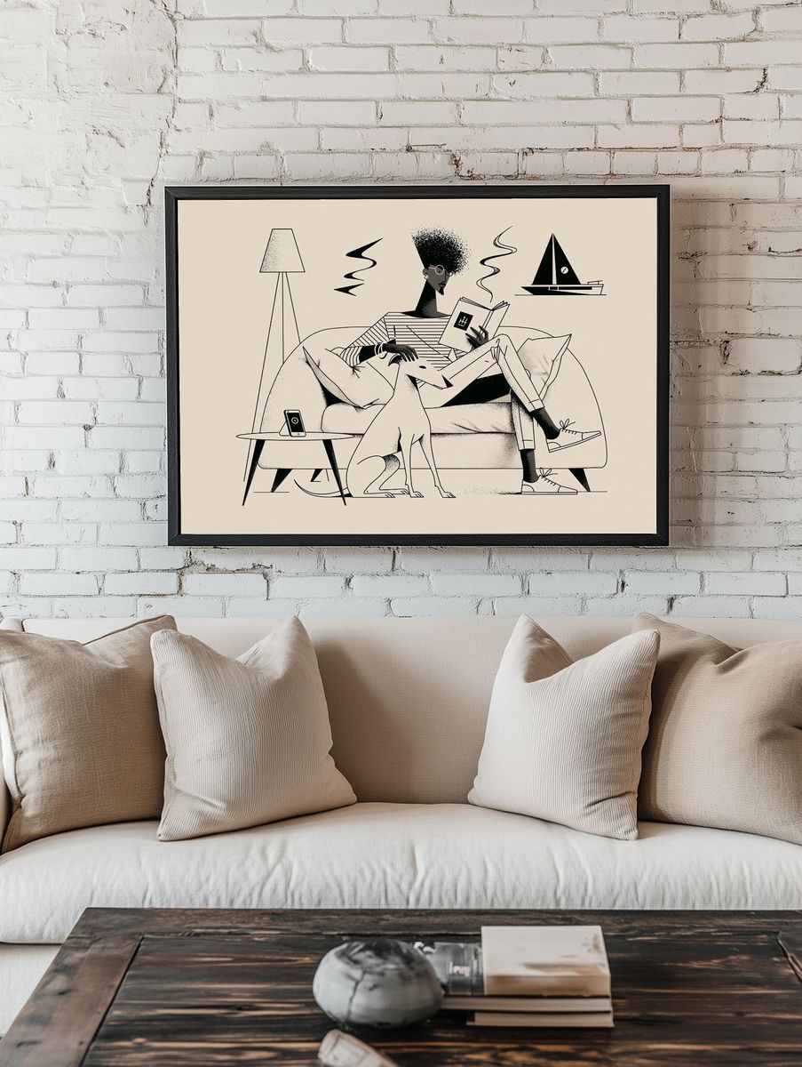 Reading at Home Illustration Poster. — room view 1