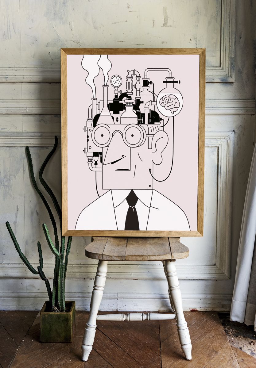 Surreal Scientist Portrait Poster. — room view 1