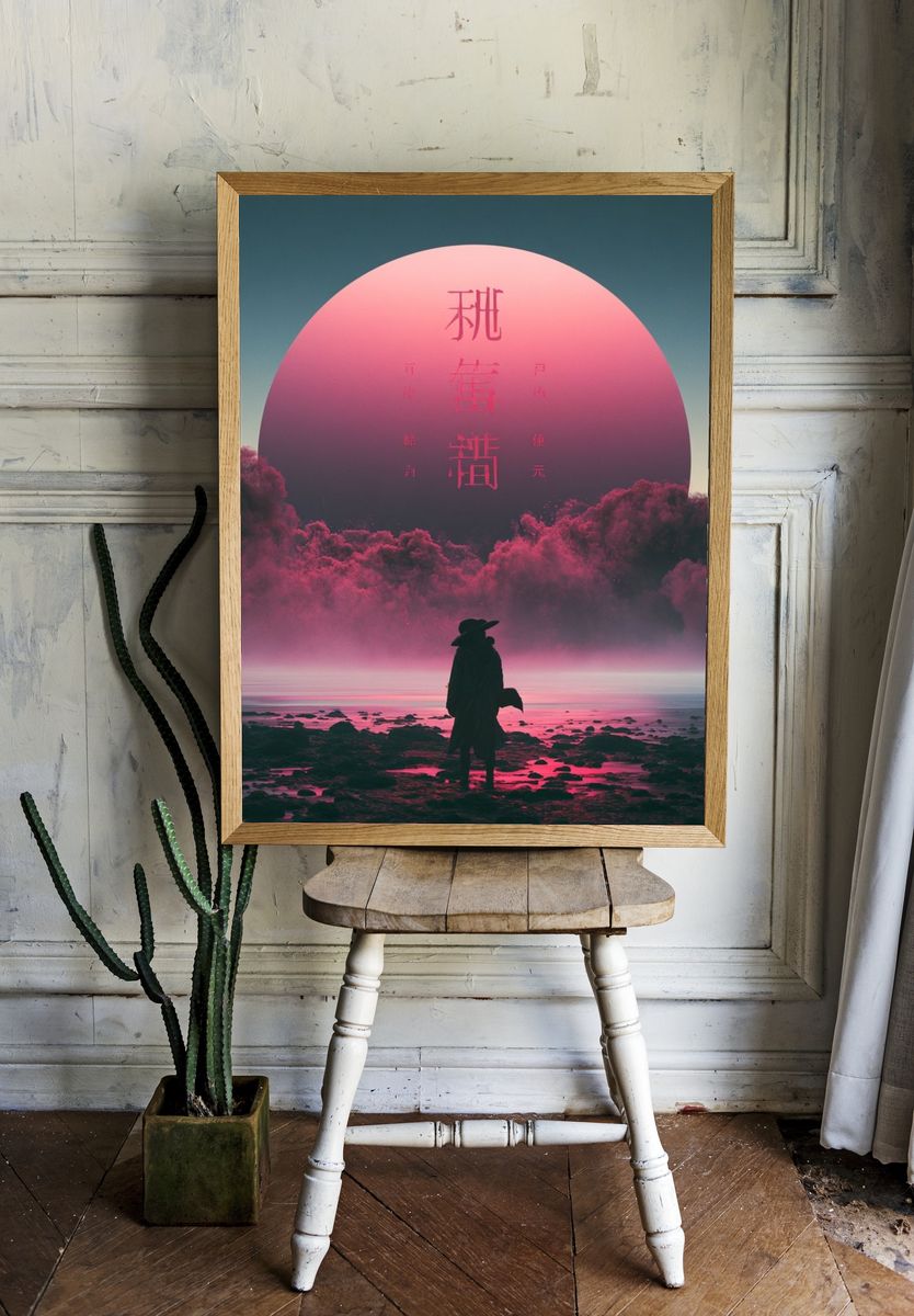 Pink Moon Silhouette Print. room preview