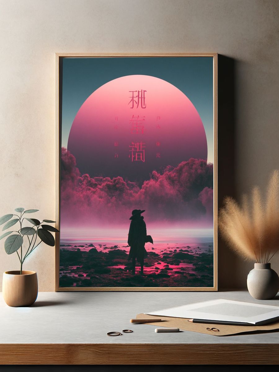 Pink Moon Silhouette Print. — room view 2