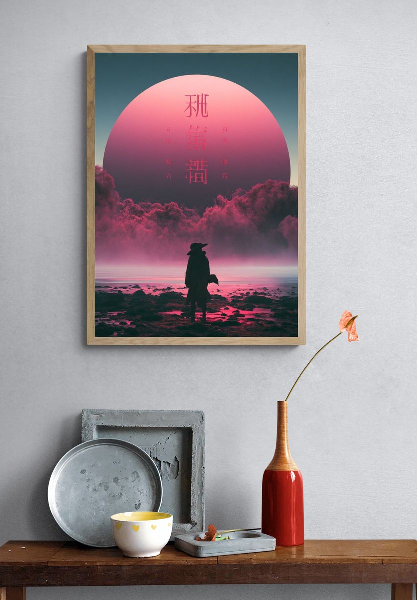 Pink Moon Silhouette Print. — room view 3