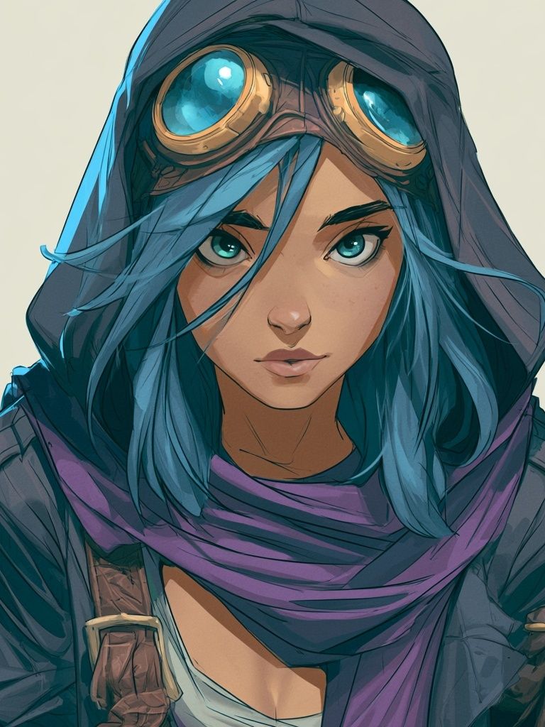 Blue-Haired Adventurer Illustration Poster. poster — illustration art