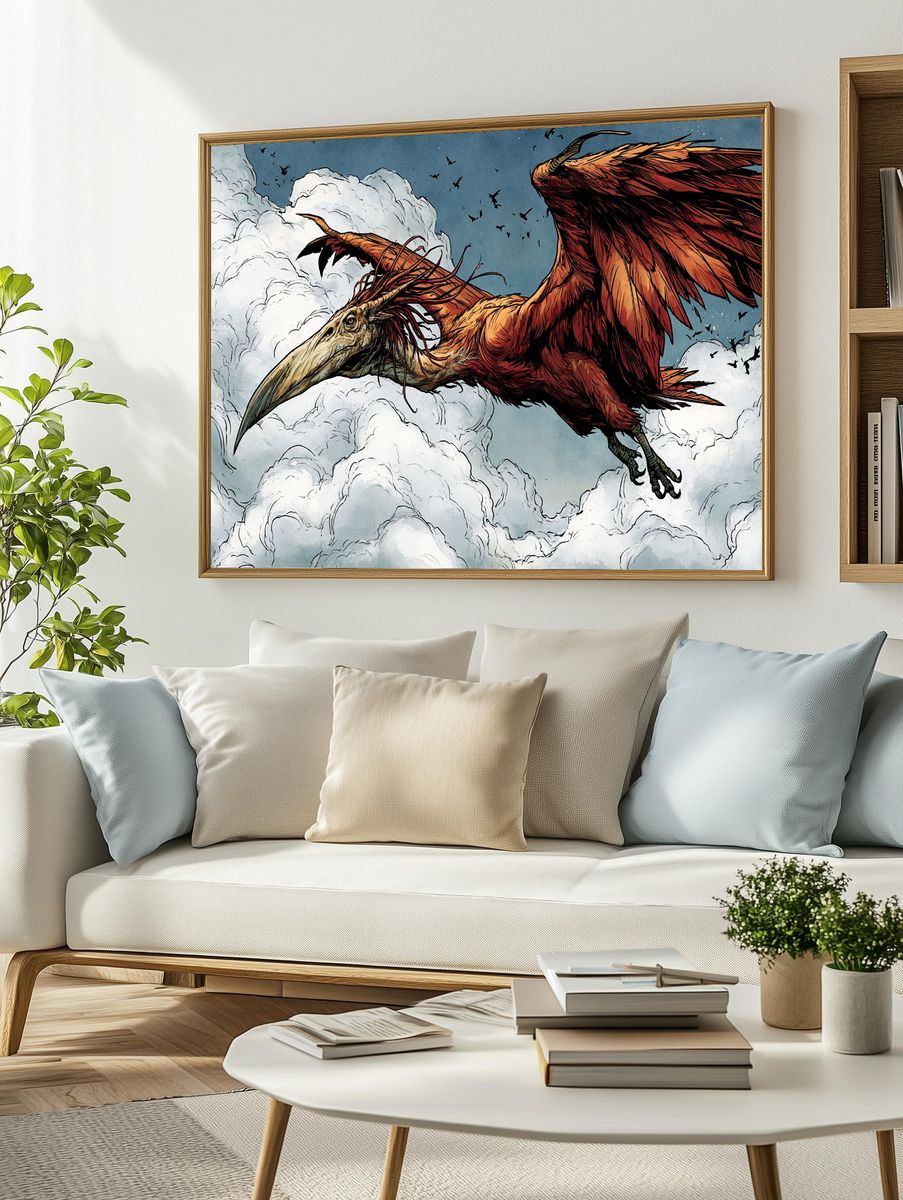 Skyborne Pterosaur Illustration Poster. — room view 2