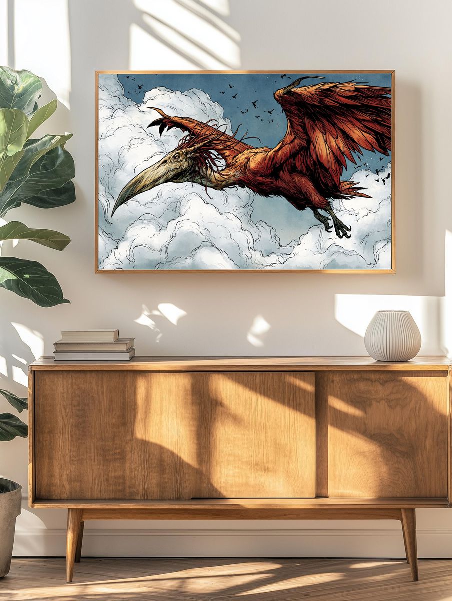 Skyborne Pterosaur Illustration Poster. — room view 3