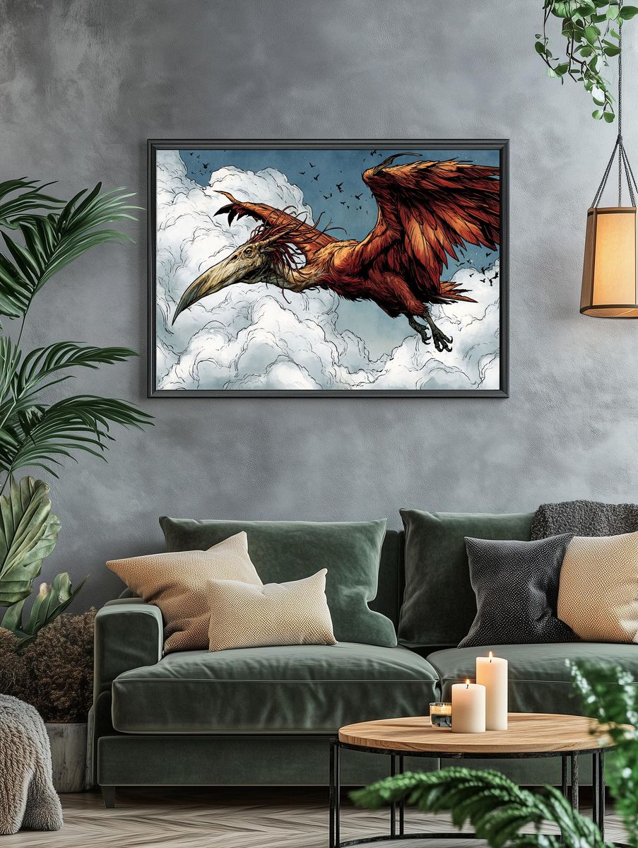 Skyborne Pterosaur Illustration Poster. — room view 4