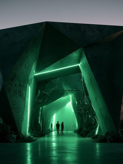 Neon Green Futuristic Tunnel Poster. poster