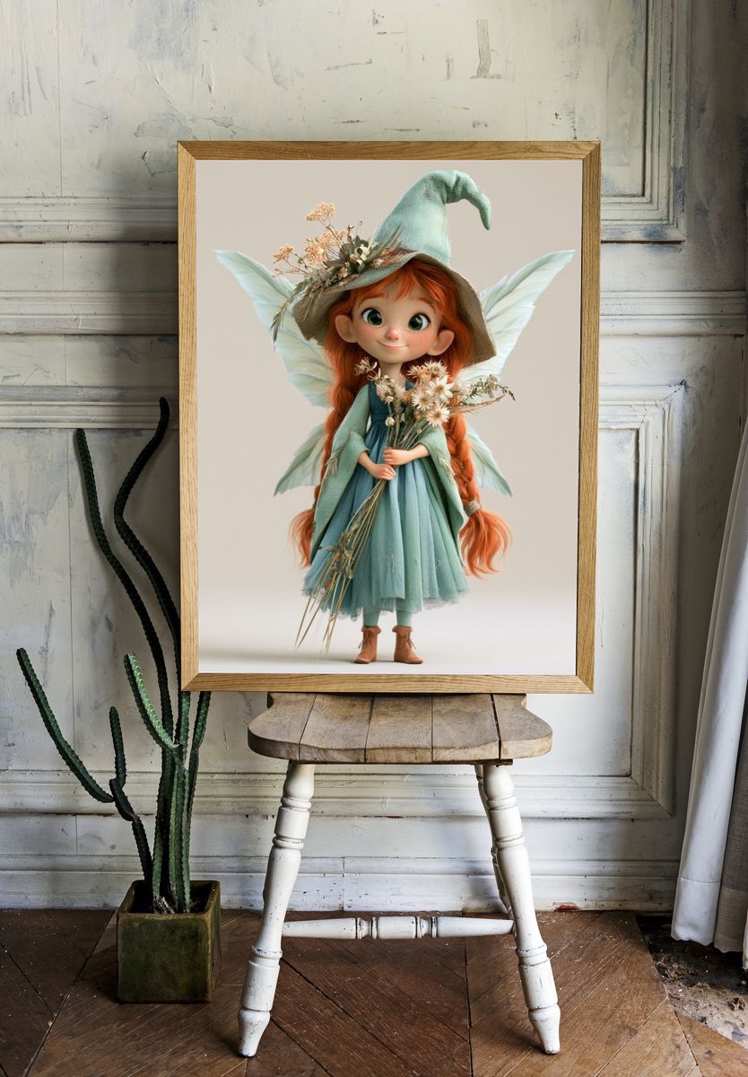 Whimsical Fairy Girl Illustration Poster. — room view 1