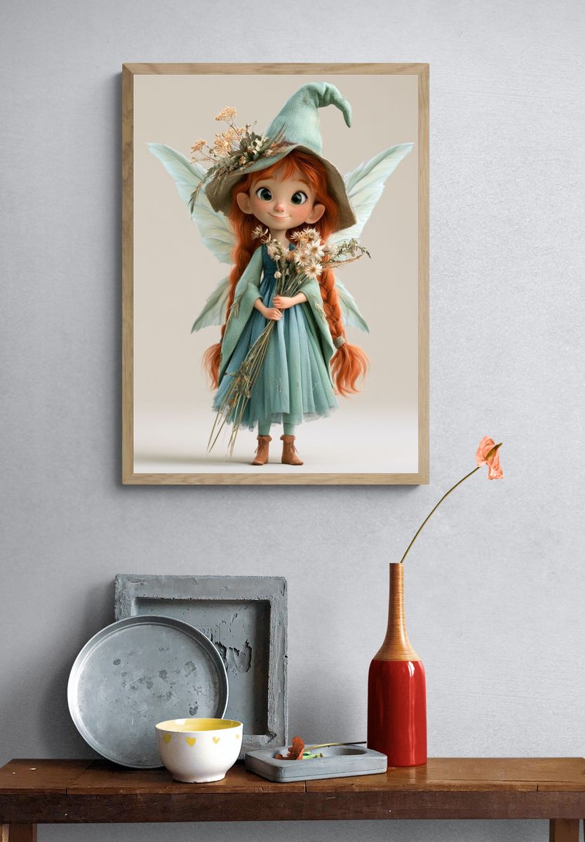 Whimsical Fairy Girl Illustration Poster. — room view 3