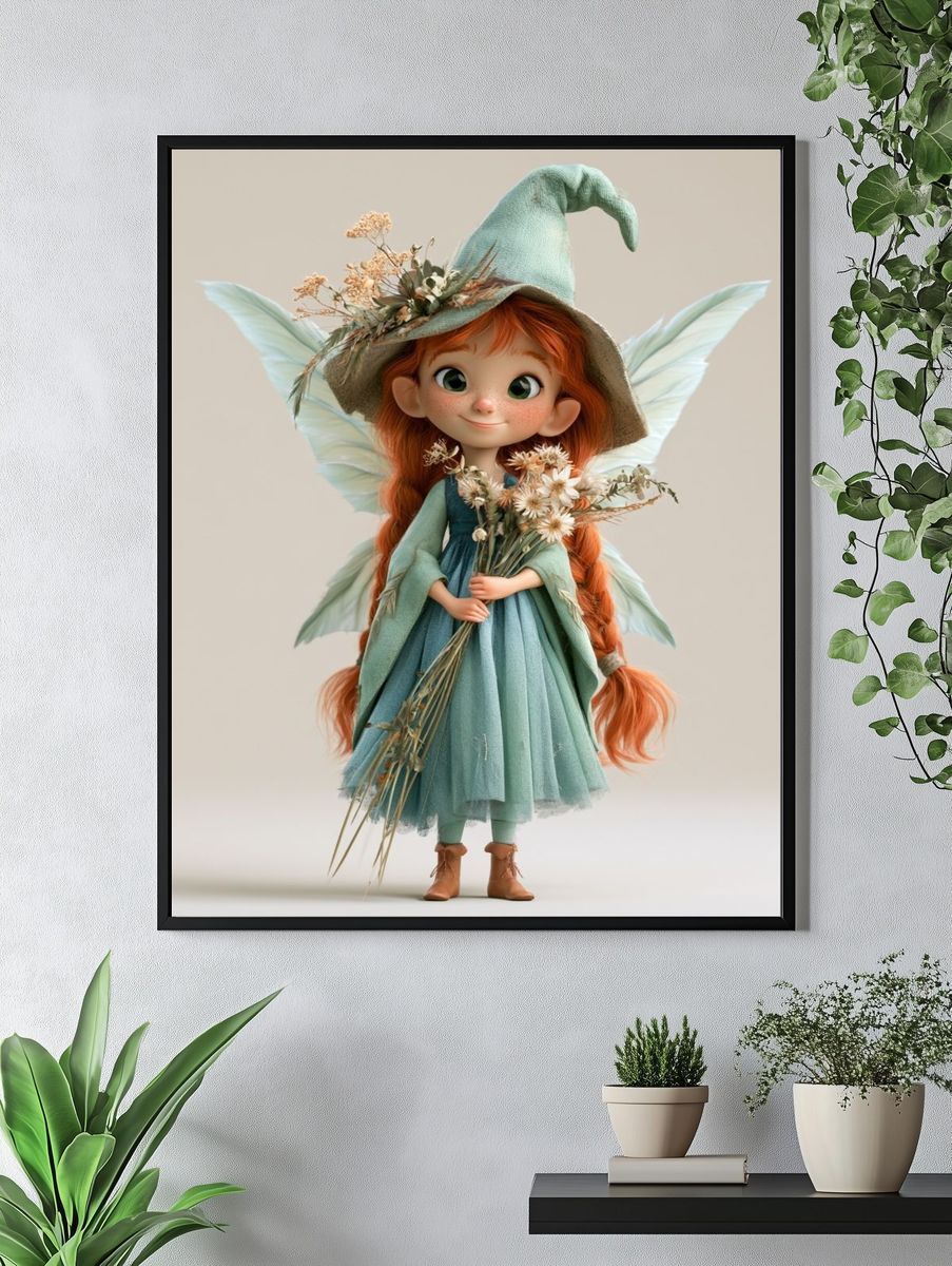 Whimsical Fairy Girl Illustration Poster. — room view 4