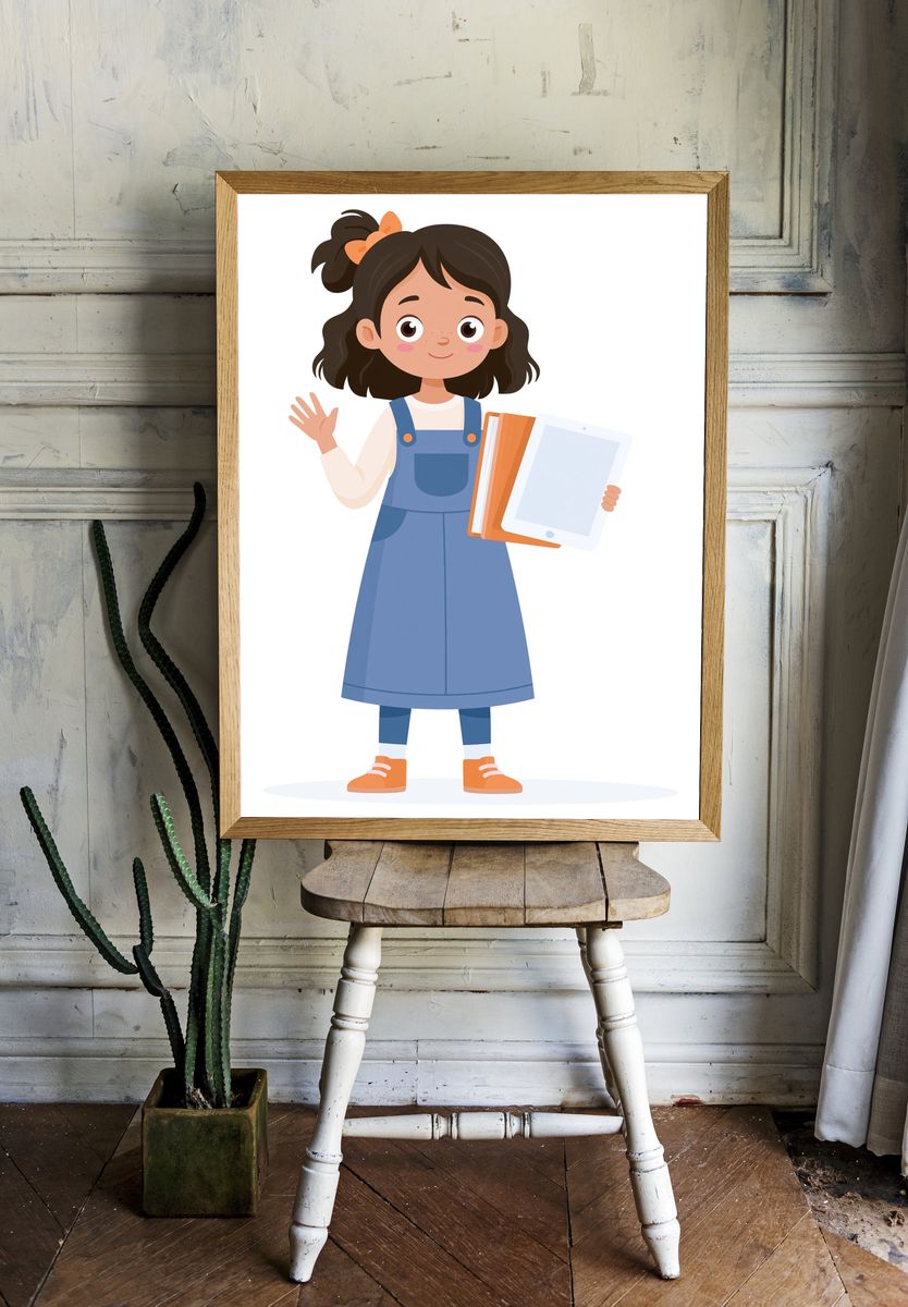 Girl with Tablet Illustration Poster. room preview