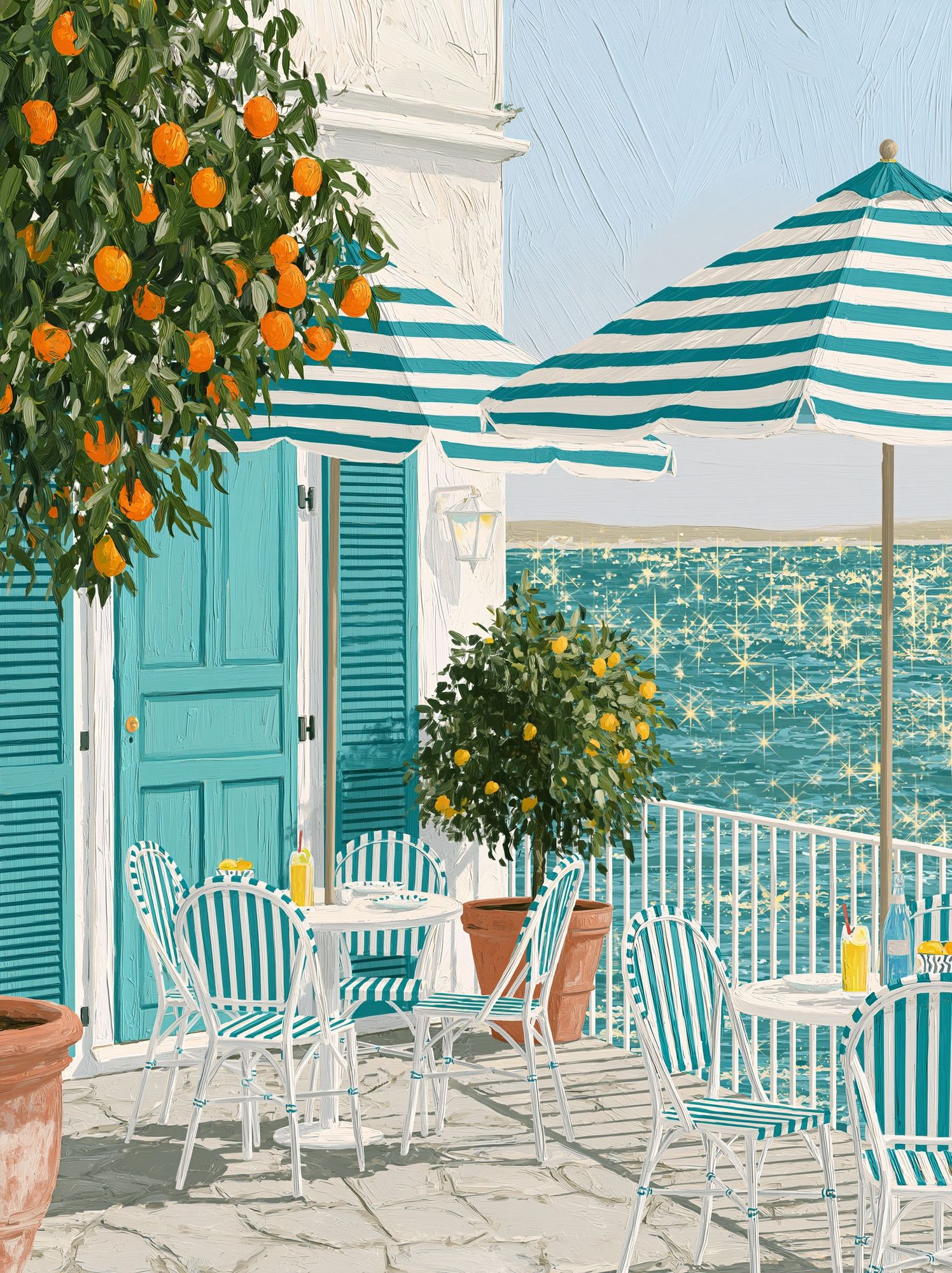 Seaside Terrace with Citrus Poster. poster detail