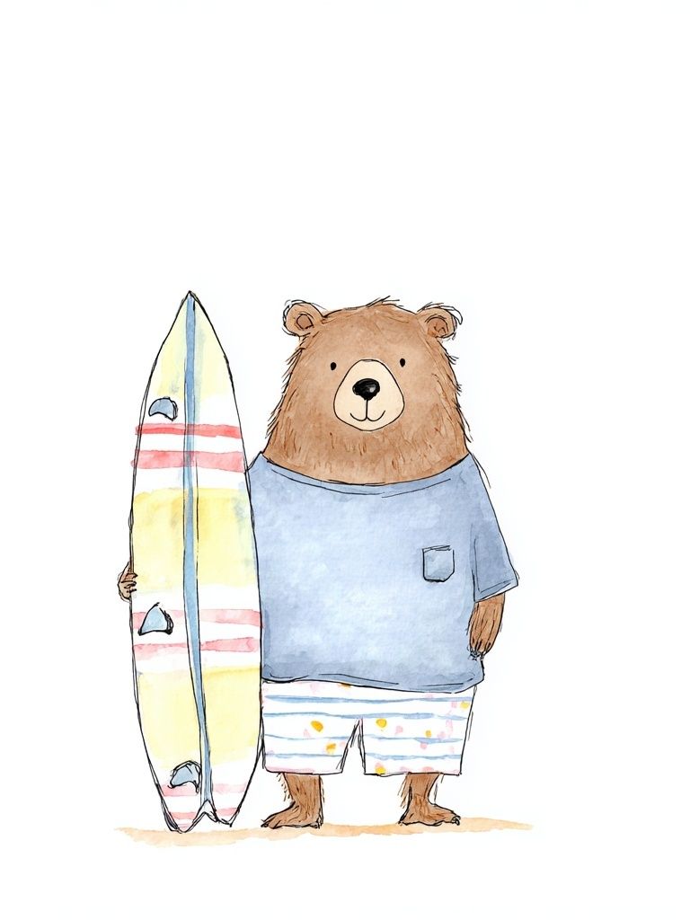 Surfing Bear Watercolor Print. poster — illustration art