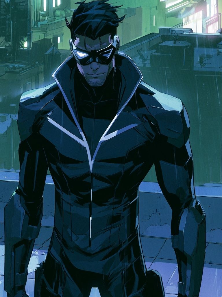 Masked Cyberpunk Hero Illustration Poster. poster detail