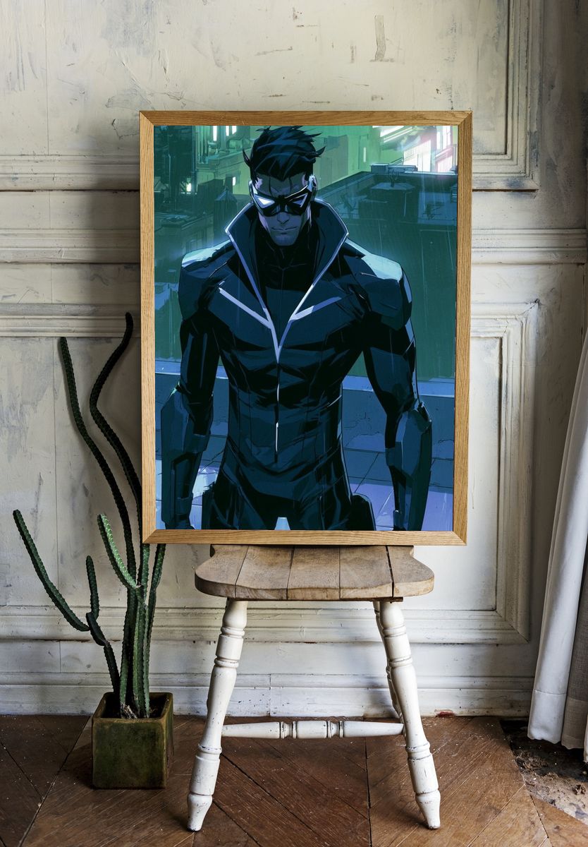 Masked Cyberpunk Hero Illustration Poster. room preview