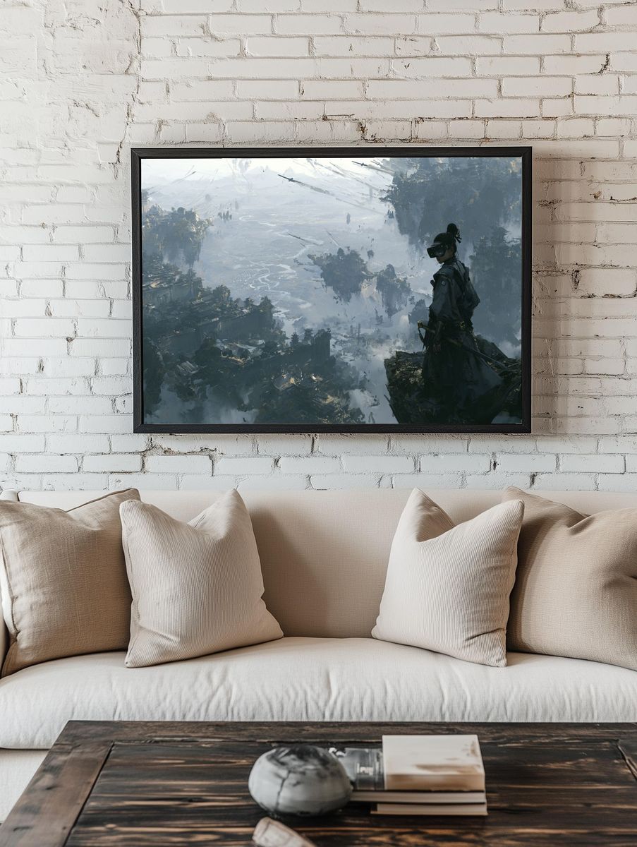 Floating Citadel Warrior Illustration Print. room preview