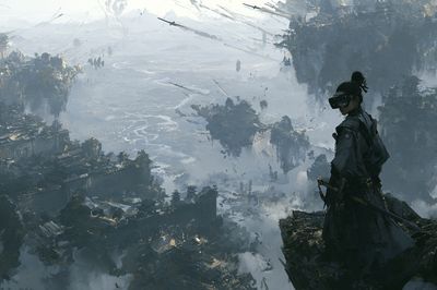 Floating Citadel Warrior Illustration Print. poster print