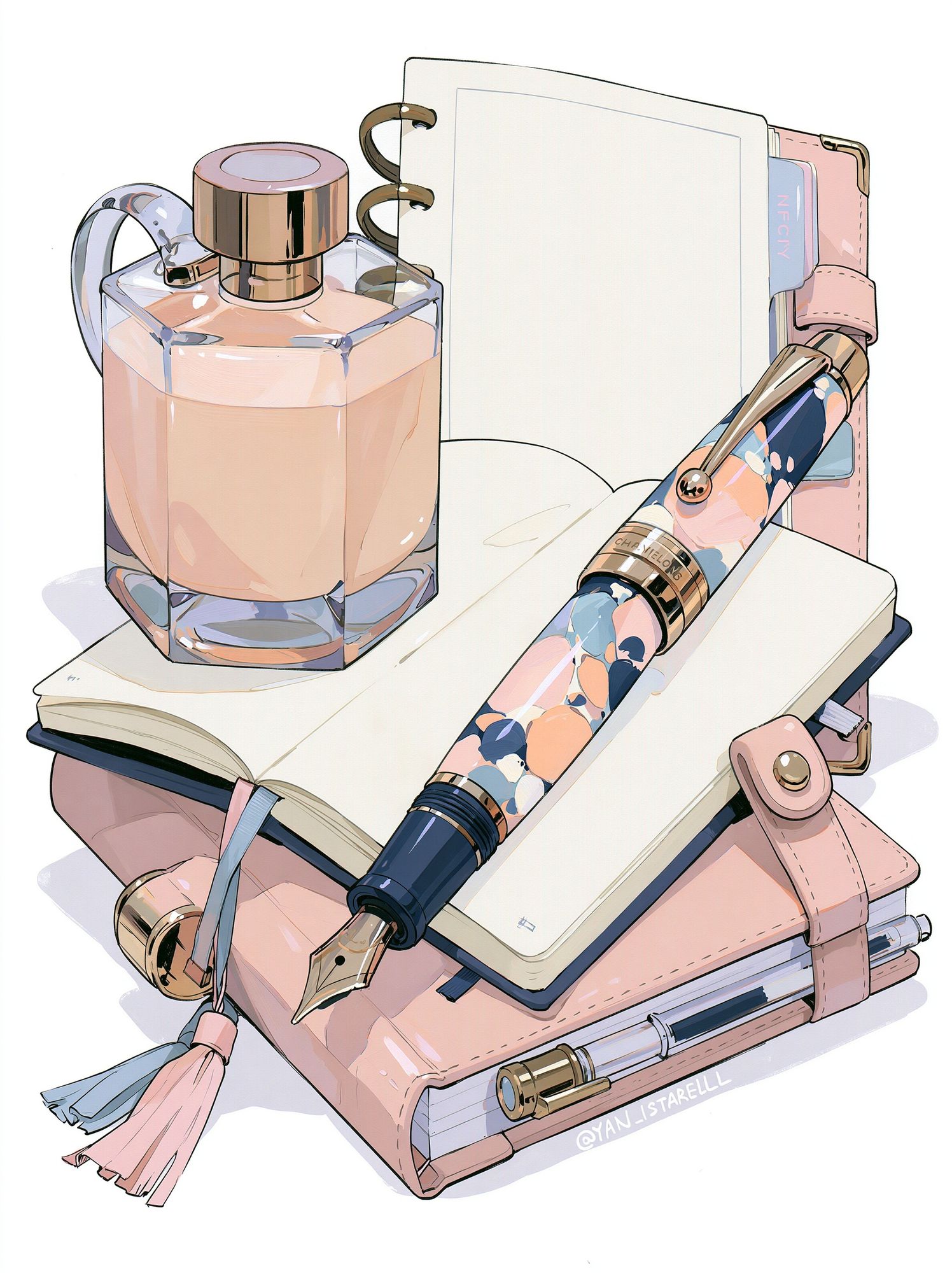 Pastel Stationery Still Life Poster. poster — illustration art