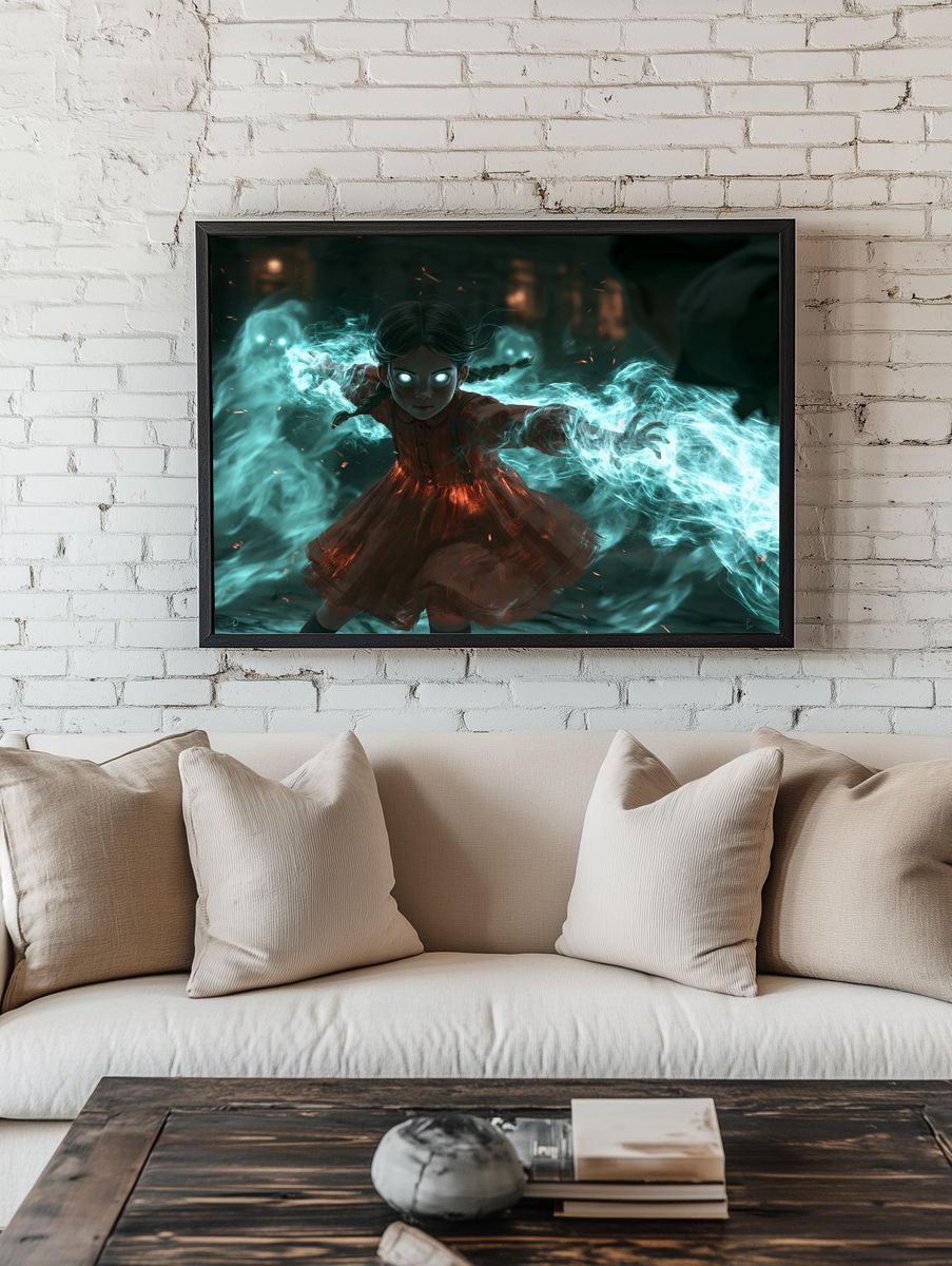 Ghostly Girl Magic Illustration Poster. room preview