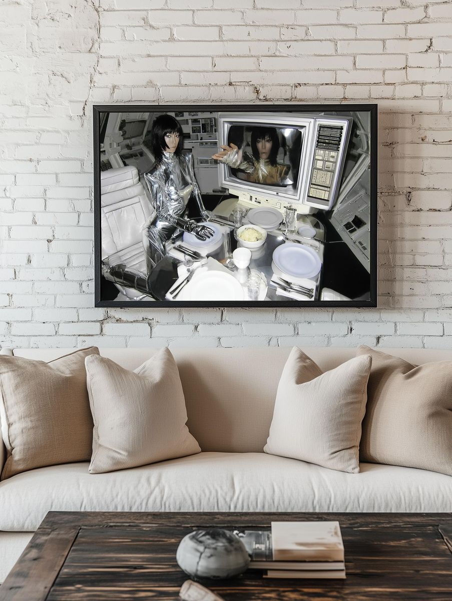 Futuristic Silver Dining Scene Poster. room preview