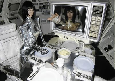 Futuristic Silver Dining Scene Poster. poster