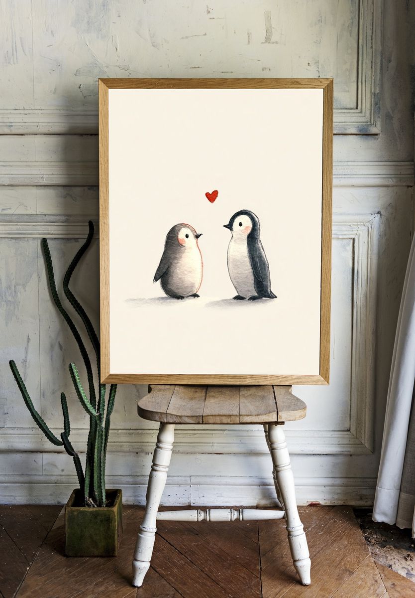 Penguin Love Illustration Poster room preview