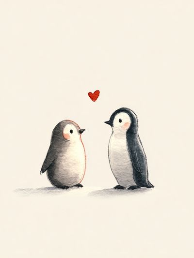 Penguin Love Illustration Poster. poster