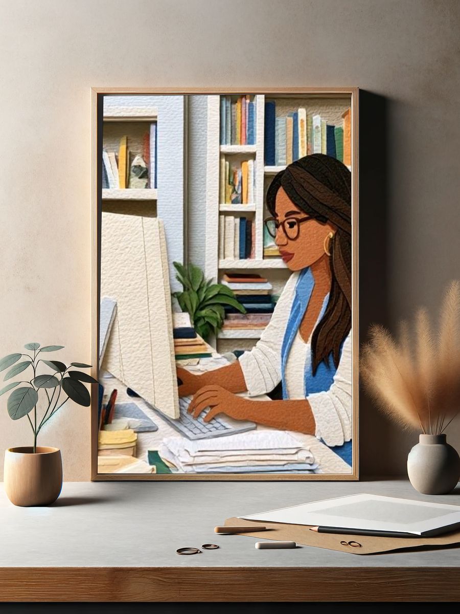 Woman at Desk Illustration Poster. — room view 2