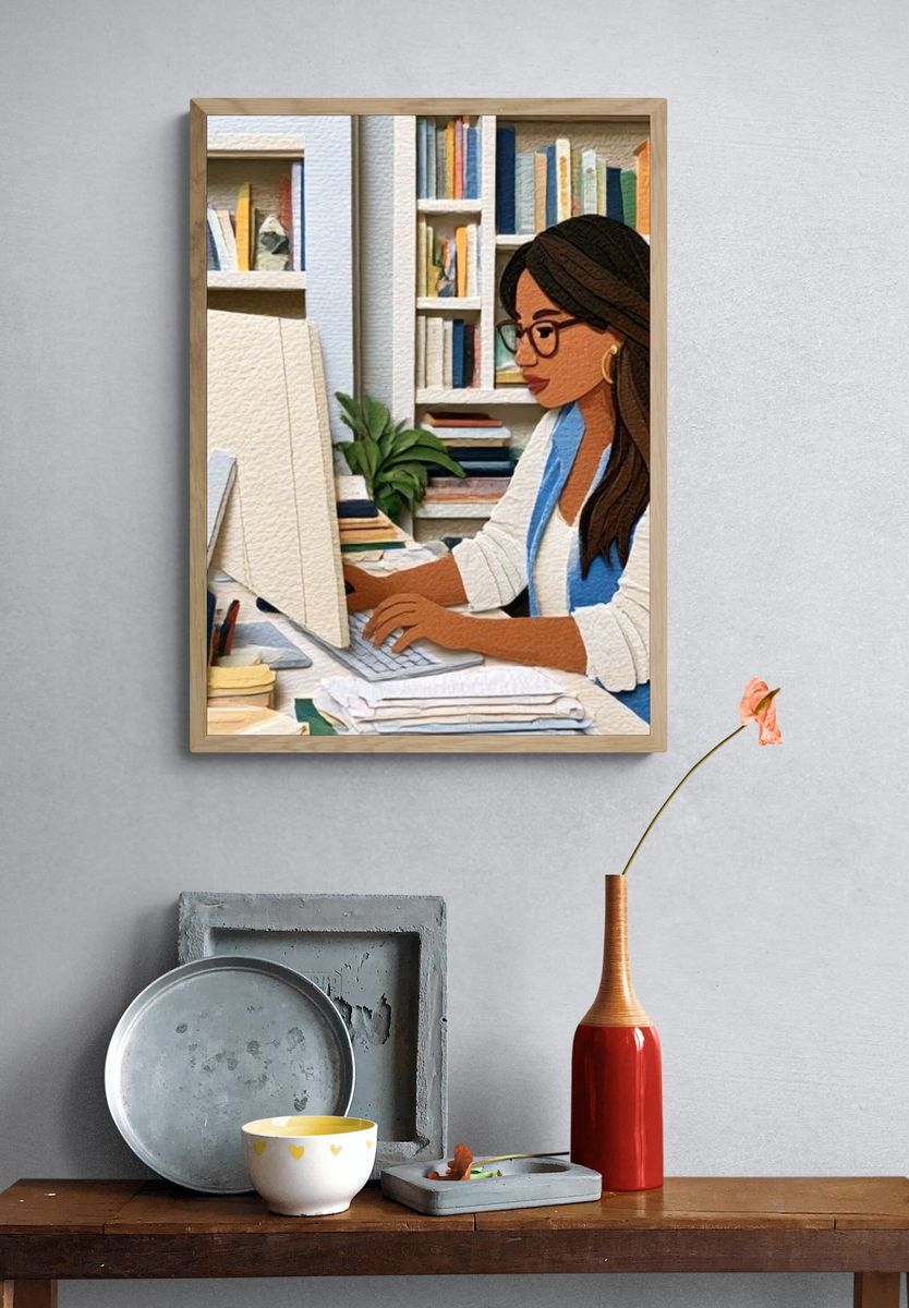 Woman at Desk Illustration Poster. — room view 3