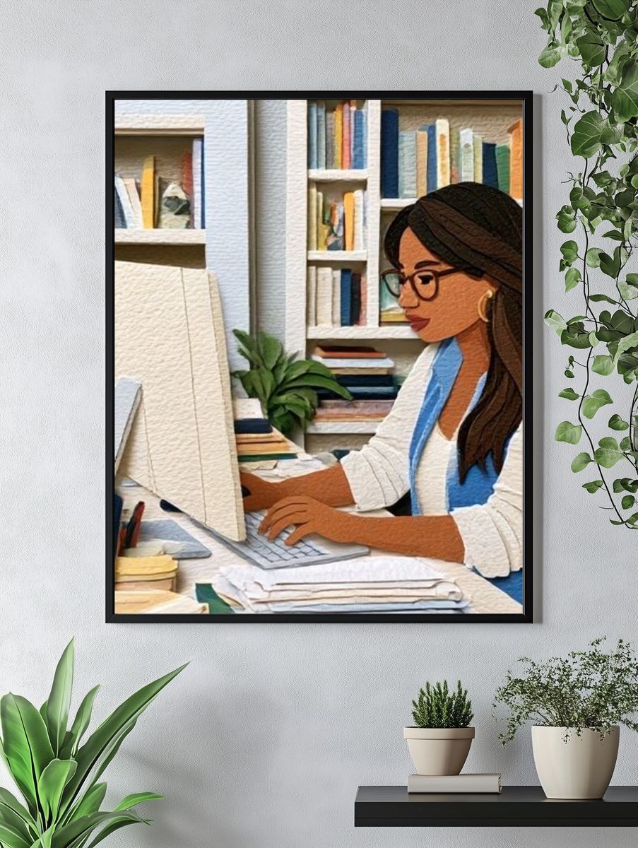 Woman at Desk Illustration Poster. — room view 4