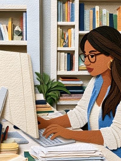 Woman at Desk Illustration Poster. poster
