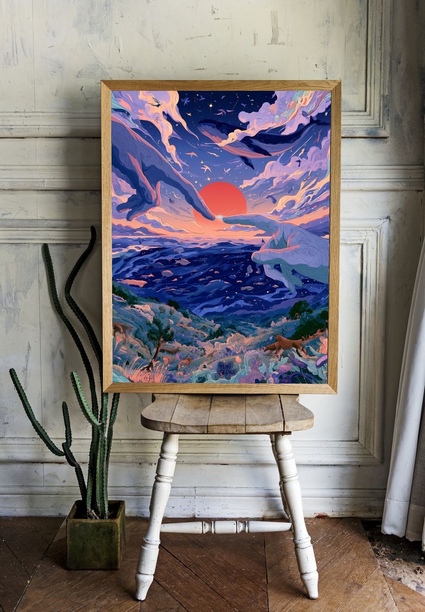 Surreal Sunset Seascape Print. room preview