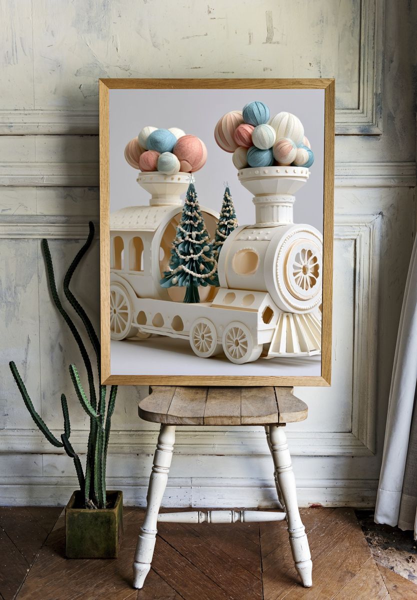 Whimsical Paper Train Illustration Poster. room preview