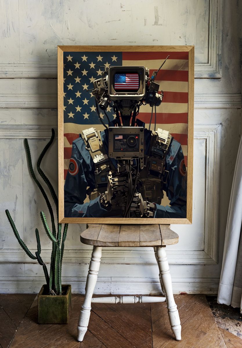 American Robot Soldier Illustration Poster. — room view 1
