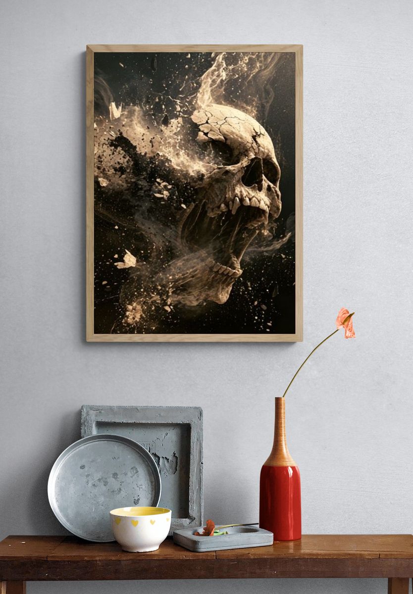 Exploding Skull Dark Illustration Poster. — room view 3