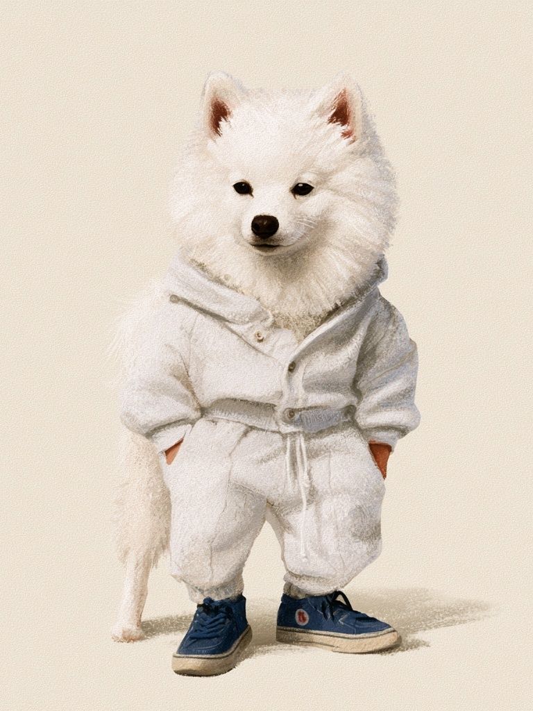 White Dog in Tracksuit Illustration Poster. poster detail