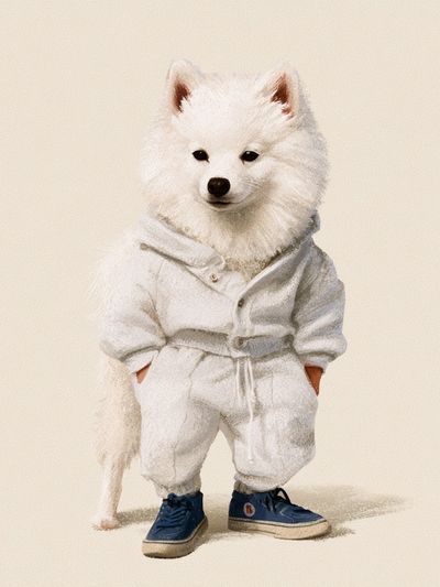 White Dog in Tracksuit Illustration Poster. poster