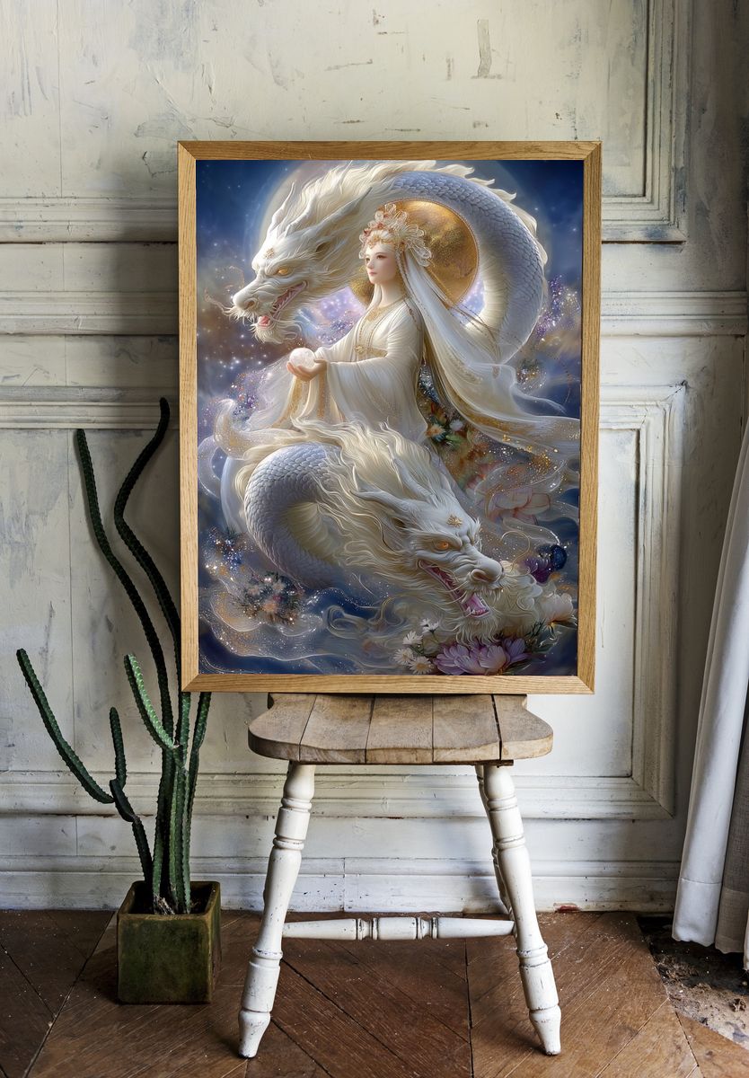 Celestial Dragon Goddess Illustration Poster. room preview