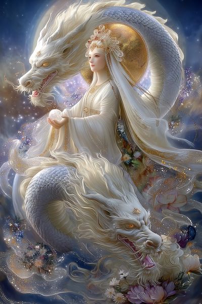 Celestial Dragon Goddess Illustration Poster.