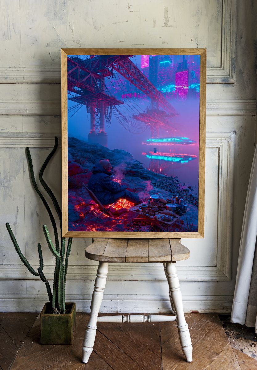 Surreal Clockwork Explosion Print. room preview