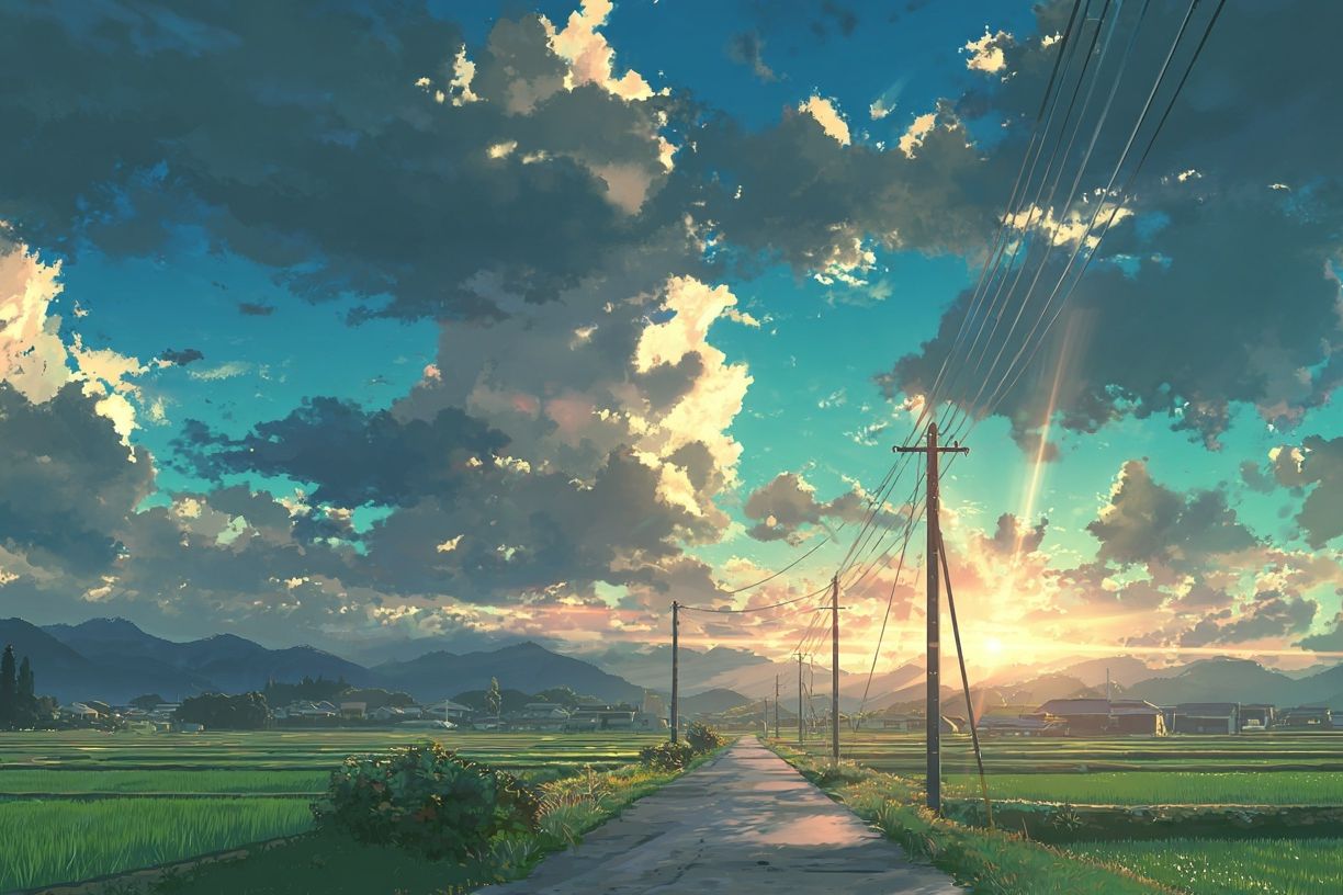 Sunset Rice Fields Illustration Poster. poster — illustration art