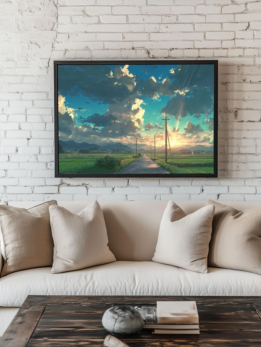 Sunset Rice Fields Illustration Poster room preview