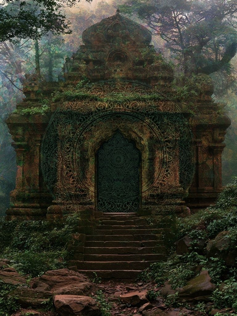 Mystic Jungle Temple Print. poster detail