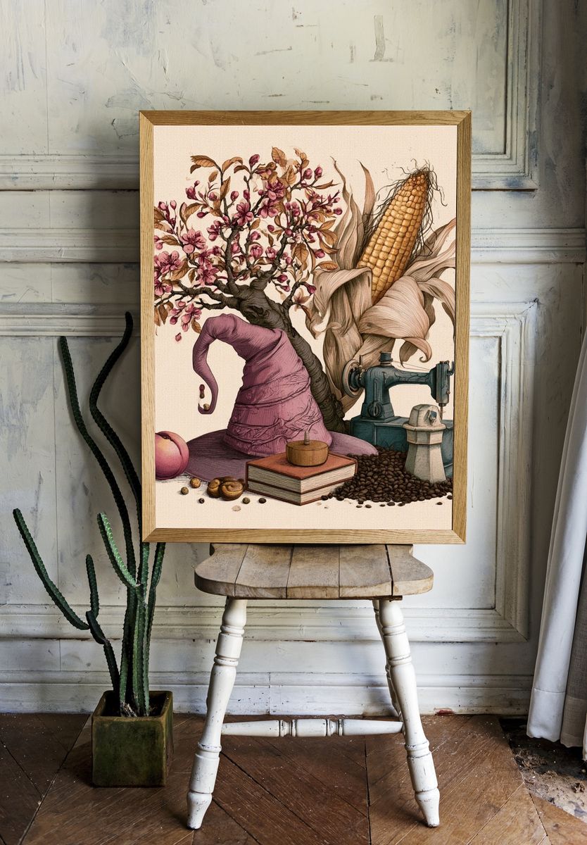Surreal Harvest Still Life Print. room preview