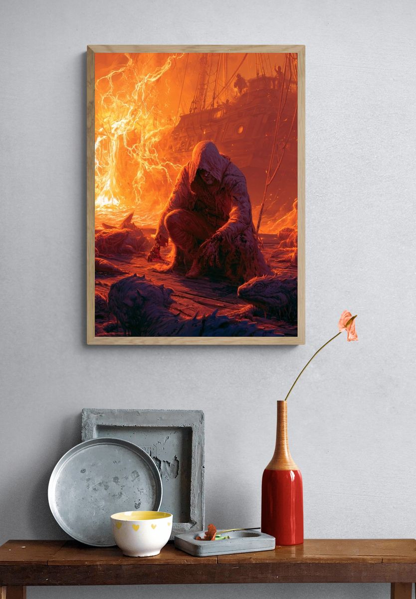 Teddy Bear with Flowers Illustration Poster. — room view 3