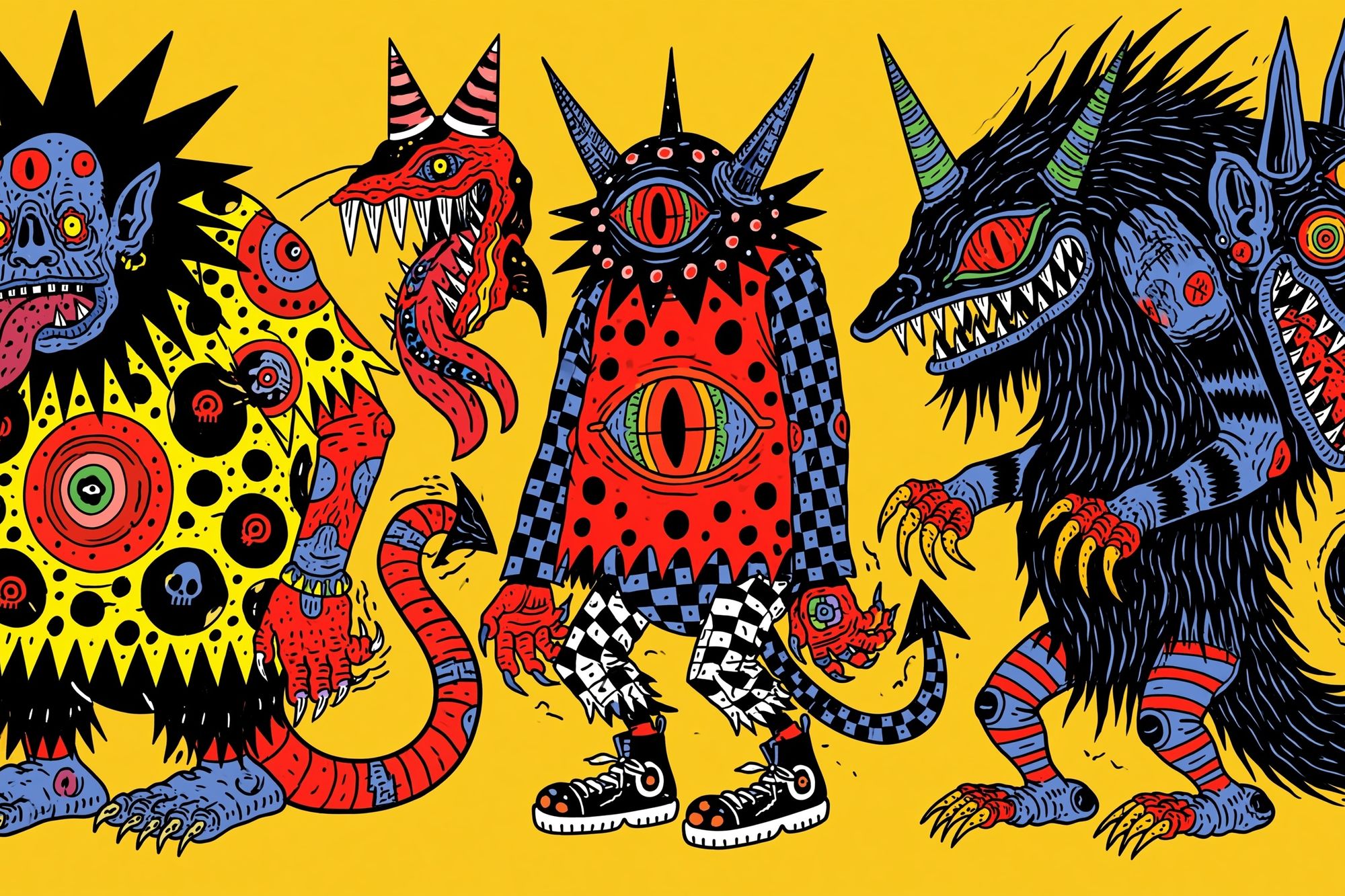 Psychedelic Monster Trio Poster. poster detail