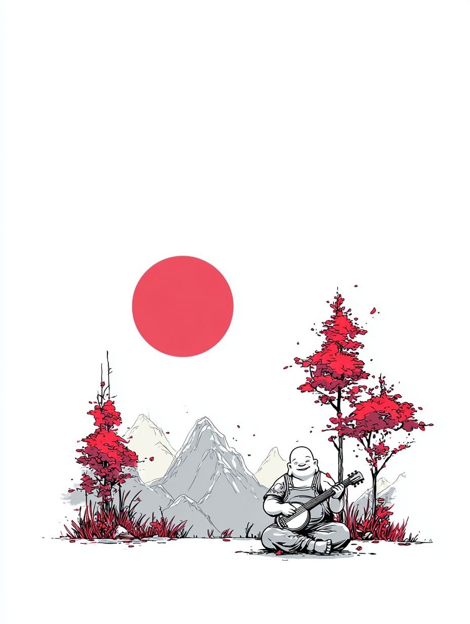 Zen Mountain Music Illustration Poster. poster detail