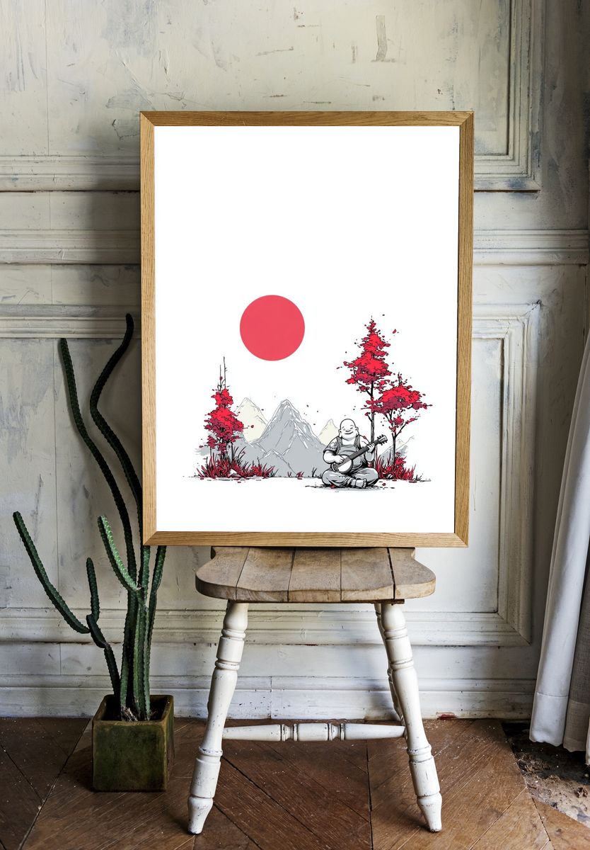 Zen Mountain Music Illustration Poster. room preview