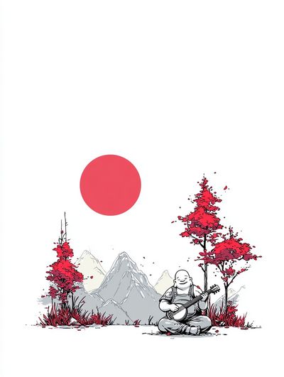 Zen Mountain Music Illustration Poster. poster print