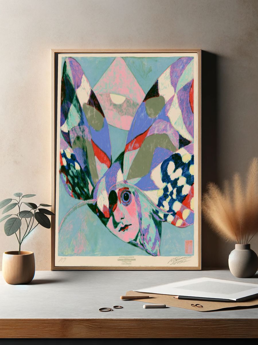 Abstract Bird Collage Poster. — room view 2