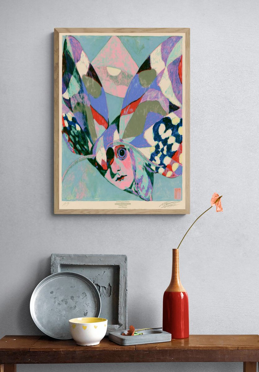 Abstract Bird Collage Poster. — room view 3